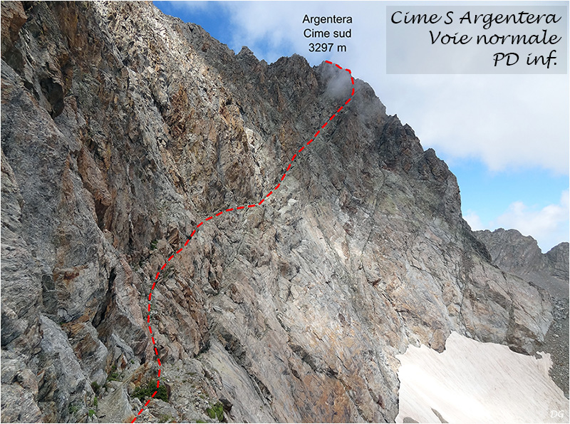 L'itinéraire depuis le Passo dei Detriti.